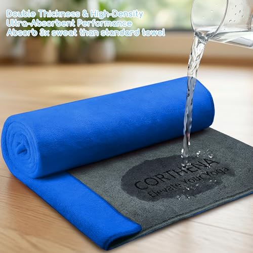 Yoga Mat Towel, Extra Thick (600GSM) Soft Hot Yoga Towel, Non-Slip and Sweat Absorbent for Hot Yoga, Bikram, Pilates, and Fitness, 72" x 27.5", Dual-Color, Grey/Blue - color: Dark Blue