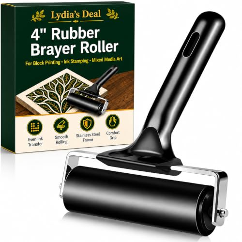 4 Inch Rubber Roller Brayer Rollers for Crafting, Hard Rubber Rollers for Printmaking, Printing, Gluing and Stamping Tools, Boat Flooring & Wallpaper (Original Version, Black) - color: 1pc-4 inch