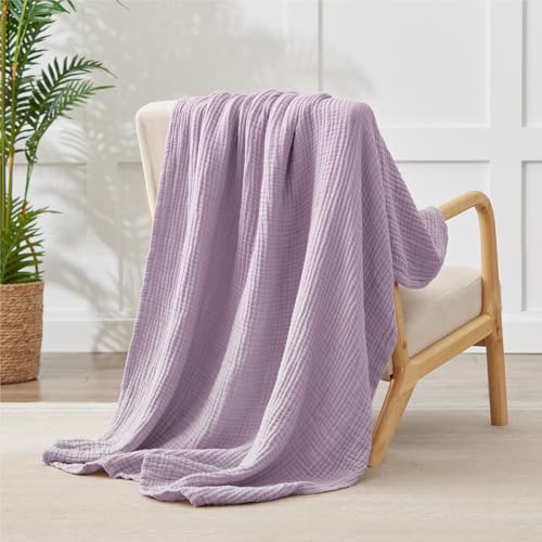 100% Cotton Muslin Blanket 40" x 40", Breathable and Lightweight Cotton Throw Blankets, Soft Cooling Summer Gauze Blanket for All Season, Lavender - color: 04 - Lavender, size: Baby ( 40"x40")