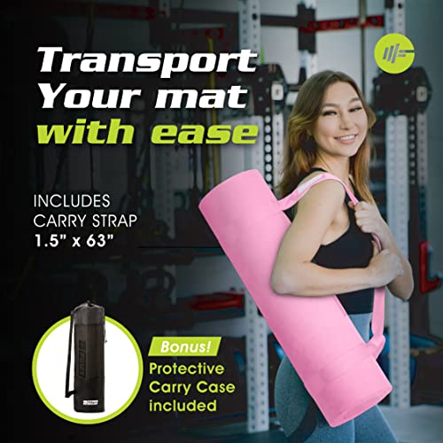 Extra Thick Yoga Mat for Women – TPE 10 mm-Thick Non-Slip Yoga Mat & Nylon Mat Strap – Men’s Fitness & Workout Mats for Home Gym – 26 x 74 In. Indoor-Outdoor Meditation & Exercise Mats by PowX (Pink)