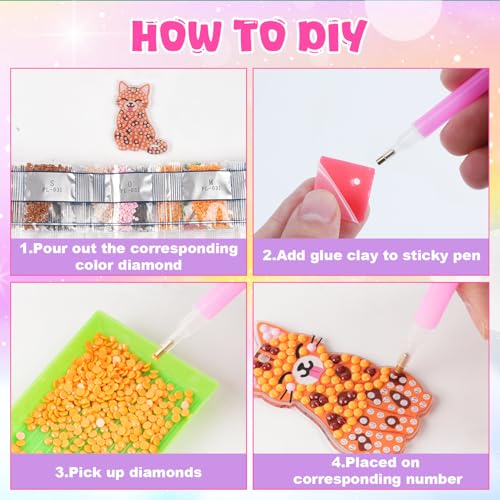 Labeol Arts and Crafts for Kids - Creat Your Own GEM Keychains-5D Diamond Painting by Numbers GEM Kits for Kids Girls Toddler Age 6-7 6-8 10-12 - style: Cat