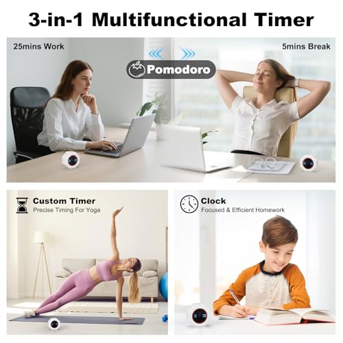 Small Productivity Timer, Pomodoro Timer with 5 Presets (White) | 3/5/10/25/60 Min Presets & Custom Countdown, Magnetic Rechargeable Digital Clock for Desk, Study, Work and Games - color: White