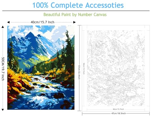 Yunnuo Paint by Numbers Kit for Adults, Mountain River Landscape, DIY Acrylic Painting, 16 x 20 in, with 3 Paintbrushes, Wall Art Decor - color: B-003-Forest
