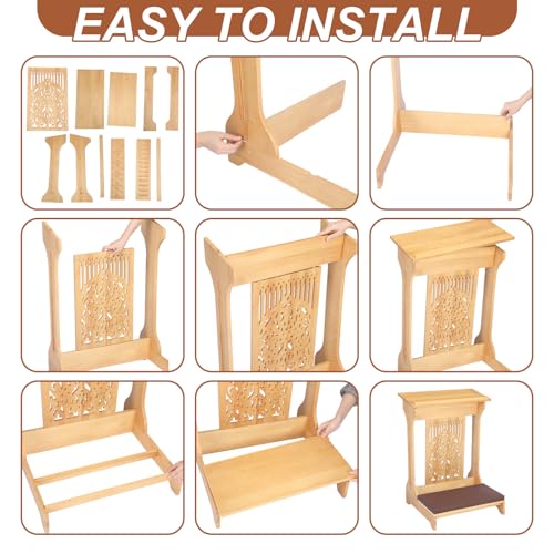 Colingmill Tree of Life Church Prayer Bench Stool Wooden Padded Kneeler with Shelf and Cushion Prayer Kneeler for Home Church Religious Gifts, 24 x 22 x 32 inches (Medium Oak Color)