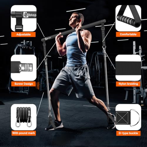 Bbtops Pilates Bar Kit with Resistance Bands,Pilates Bar with Stackable Bands Workout Equipment for Legs,Hip,Waist and Arm,Exercise Fitness Equipment for Women & Men Home Gym Yoga Pilates - color: Dark Black