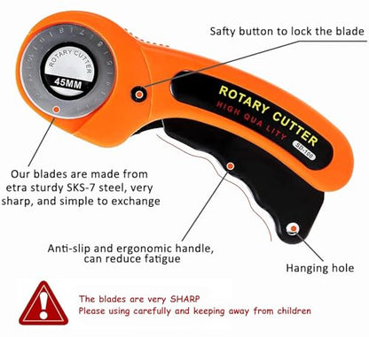 Rotary Cutter Set 96pcs,Quilting Kit Include 45mm Fabric Cutter with 5 Extra Blades,Patchwork Ruler, Needles, Clips & Pins for Sewing, Scrapbooking, Leather Dressmaking