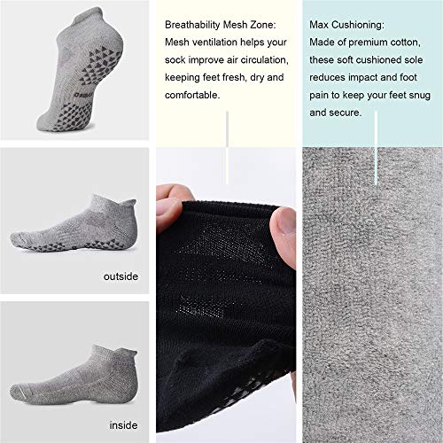 Hylaea Unisex Non Slip Socks with Grip for Yoga, Hospital, Pilates, Barre | Ankle, Cushioned - color: 2 Pairs Black Grey, size: Large-X-Large