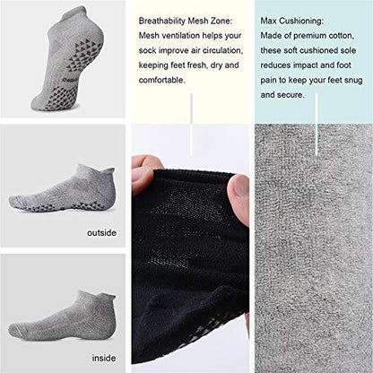 Hylaea Unisex Non Slip Socks with Grip for Yoga, Hospital, Pilates, Barre | Ankle, Cushioned - color: 2 Pairs Black Grey, size: Large-X-Large