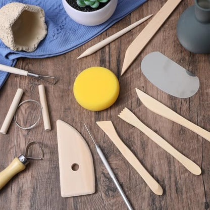Clay Modeling Tools Kit 78-Piece, Stainless Steel & Pine Wood Clay Sculpting Tools for Carving, Trimming, Shaping, Smoothing - Pottery Tool Set for Beginners & Pros