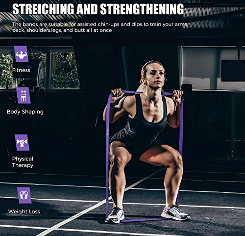 VEICK Pull Up Assist Resistance Bands for Home Gym | 100% Natural Latex, Non Slip Leather Texture, Space Saving, Full Body Training for Men Women - color: Purple/Black/Red/Yellow Set of 4 (0.3-1.1in)
