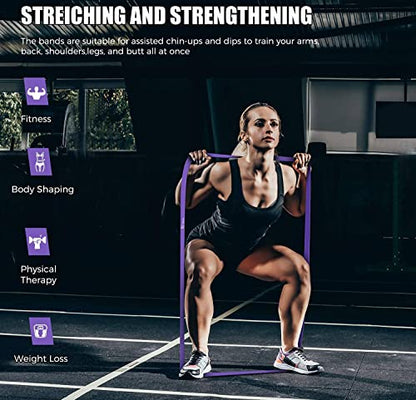 VEICK Pull Up Assist Resistance Bands for Home Gym | 100% Natural Latex, Non Slip Leather Texture, Space Saving, Full Body Training for Men Women - color: Purple/Black/Red/Yellow Set of 4 (0.3-1.1in)