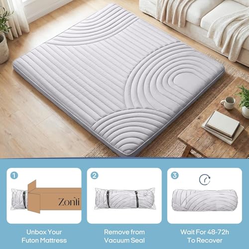 ZonLi Japanese Floor Mattress Futon Mattress King Size 4 Inch Thick - color: Grey-1, size: King (80"L x 76"W x 4"Th)