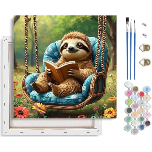 TCDZMYGS Paint by Numbers Kit for Adults Beginner-Sloth,10x10 inch | Paint by Number for Beginner,Adult Paint by Number,HD Color Canvas,DIY Tool Kits,Stress Relief Craft,Great Gift,With Frame - color: paint by number-sloth-1203