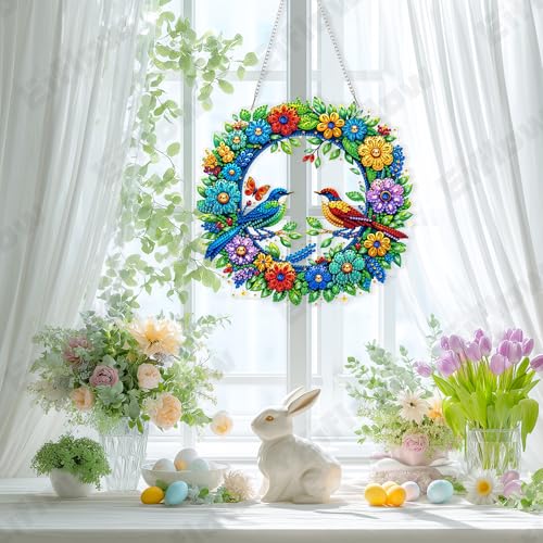 Eiflow Acrylic Diamond Art Hanging Kit for Adults, DIY Diamonds Painting Door Hanger Board Kit, Special Crystal Diamond Art Painting Pendant Ornament (Wreath) - color: Wreath