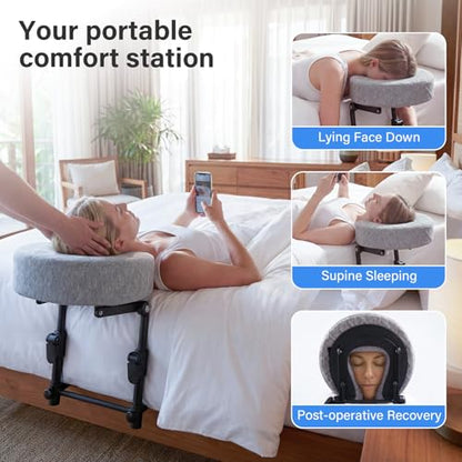 Portable Massage Headrest for Bed, Easy-Install Adjustable Face Cradle with Memory Foam for Couples, Home‑Spa Experience,Fits 6-17” Mattress, Grey