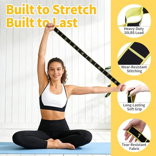 Stretch Strap, Yoga Stretching Band, Elastic Stretching Strap, Yoga Stretch Strap with 8 Loops, for Effective Stretching - color: Yellow