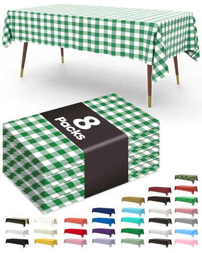 Pureegg Plastic Table Cloth Disposable 8 Pack 54 x 108 Inch, Green Plaid | Easter Party, Picnic, Wedding, Checkered Decor, Green Plaid, Tablecloth - color: Green Plaid, size: 54" X 108" Rectangle