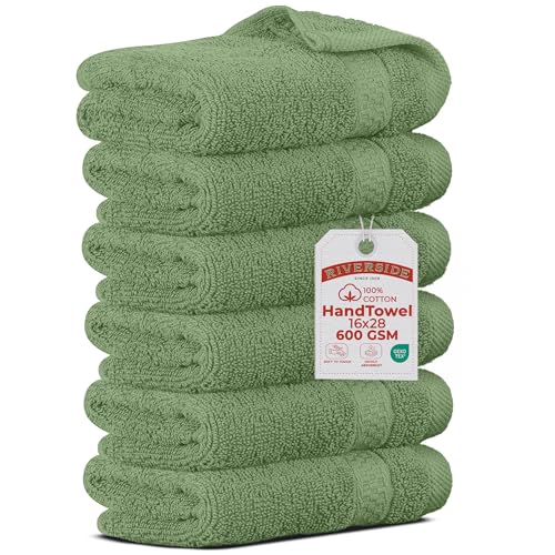 RIVERSIDE 6-Pack Premium Hand Towels Set, 16x28 inches, 100% Ring Spun Cotton, Super Soft, Quicker to Dry and Highly Absorbent, Towels for Bathroom, Kitchen, Gym, Spa, Sage Green - color: Sage Green, size: Hand Towels - 6 Pack