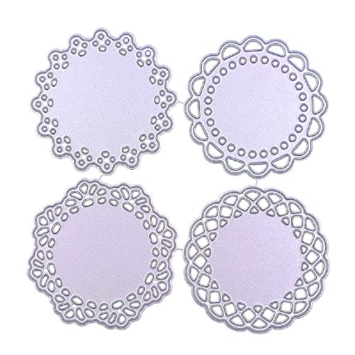 Metal Die Cuts Set 4 Different Patterns Lace Flower Border Cutting Dies for Scrapbooking Photo Album DIY Craft Die for Card Making (Round Lace Flower Border) - style: Four lace edge circles