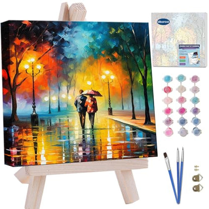 Blissroot Framed Paint by Numbers Kit for Adults Beginner&Kids Ages 8-12, 12x12inch Starry Night Paint by Numbers with Frame, Large Couple Under Umbrella Paint by Number Framed Canvas (Without Easel) - color: BR018F, size: 12"x12"
