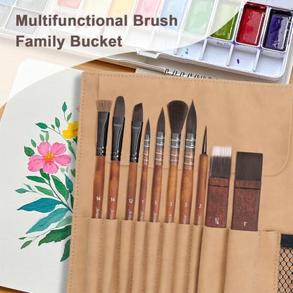 10 Pieces Paint Brush Set, Artist Series, Nylon Bristles with Round, Flat, Fan, Angle, Detail Brush, Suitable for Artists and Beginners for Acrylic Painting, Oil, Watercolor, Gouache(Brown) - color: Brown