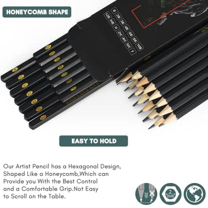 Luwans Drawing Pencils Set of 14 (B - 12B) Sketch Pencils for Drawing - Art Pencils for Shading, Sketching & Doodling | Professional Graphite Pencil for Artists & Beginners