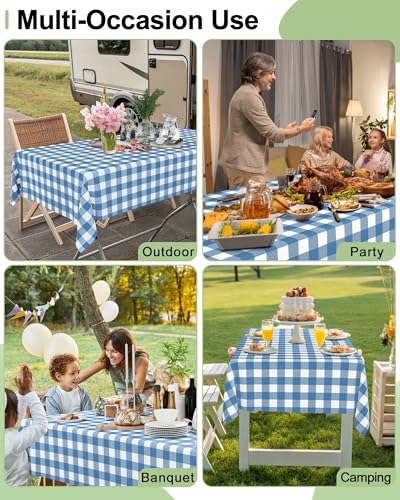Smiry 8 Packs Gingham Disposable Table Cloth, 54 x 108 Inch Waterproof Plastic Tablecloth, Rectangle Aqua and White Checkered Table Covers for Picnic, Birthday, Party - color: Aqua and White, size: 54"x108" (Pack of 8)