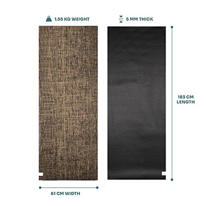 Myga Jute Yoga Mat, High Performance Vegan Floor Exercise Mat, Eco Friendly Biodegradable Yoga Mat with PVC Backing,72" x 24", 0.2" Thickness - color: Black