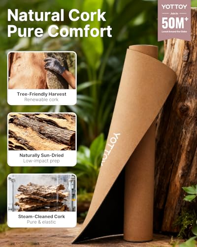 YOTTOY Yoga Mat,Non-Slip Hot Yoga Mat with Anti-Tear Design and Friendly Natural Rubber Mat with Strap and Bag - color: Cork Mountain