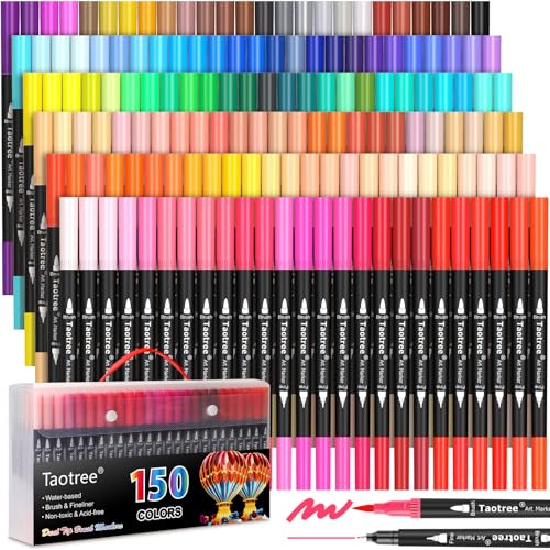Taotree 150 Colors Dual Tip Art Markers Pens Set for Adult Coloring Books | Artist Fine & Brush Tip Coloring Markers Drawing Pens for Journaling Note Taking Lettering Calligraphy Craft Art Supplies Set - color: 150 Colors