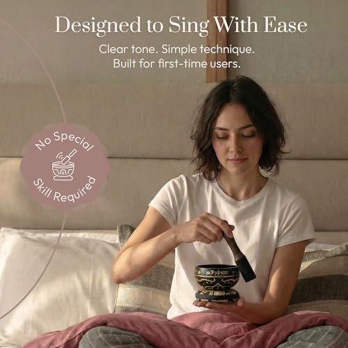 Silent Mind Tibetan Singing Bowl Set – Easy to Play & Beginner Friendly Meditation Bowl with Cushion & Mallet | Stress Relief & Mindfulness | Gift-Ready - color: Coal Black, size: Without Case