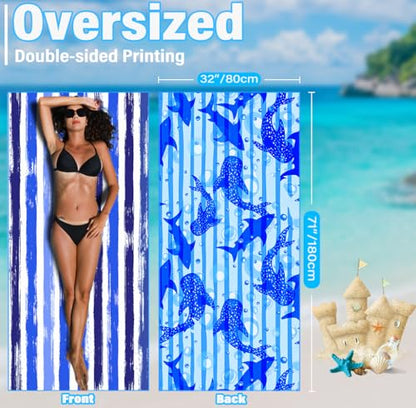 Widdonen Microfiber Beach Towel,Compact 2 Pack-71x32 Inch with Bag Travel - color: 2 Pack Blue Purple Green Dream World