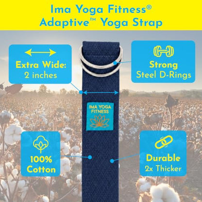 Extra-Wide 2 Inch Cotton Yoga Strap: Stretching, Physical Therapy, Exercise - color: Navy, size: 8 feet