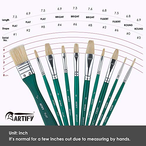 ARTIFY 10 Pieces Paint Brush Set, Intermediate Series, Includes a Carrying Case, Premium Hog Bristle Brushes for Acrylic and Oil Painting (Green - Hog Bristle) - color: Green - Hog Bristle