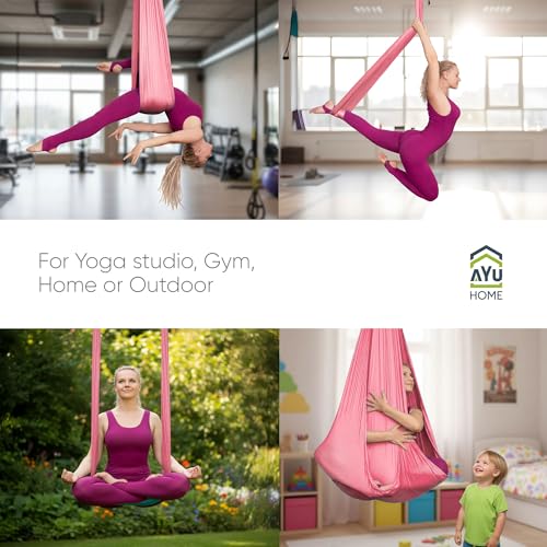 AyuHome Aerial Silks Yoga Swing Aerial Hammock Kit for Home - color: Aerial silk - Pink New