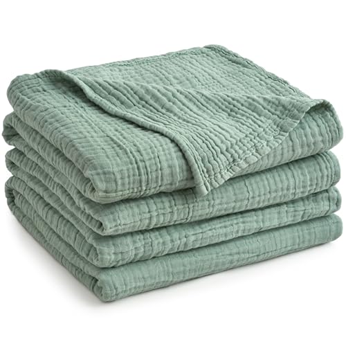 100% Cotton Muslin Blanket for Adult 90x90 4-Layers Gauze Throw - color: Sage Green, size: 90x90 inch