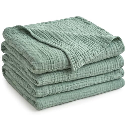 100% Cotton Muslin Blanket for Adult 70x80 4-Layers Gauze Throw - color: Sage Green, size: 70x80 inch