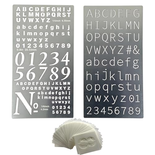 2 Pcs Metal Planner Stencil Journal Stencil, Rustproof Engraving Stencils with 36 Pcs Letter Stencils and Numbers for Journaling, Bookmarks, Rulers, Planners, Scrapbooks
