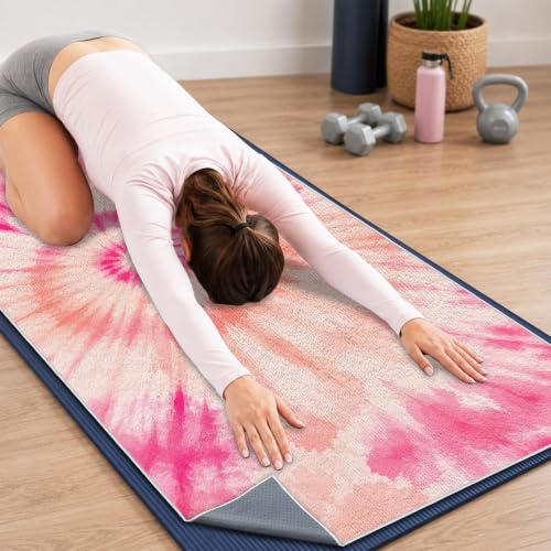 Yoga Mat Towel Non Slip Ultra-Absorbent Hot Yoga Towel, Super Stylish Printed Sweat Hot Yoga Towel, Ideal for Home, Workouts, Pilates, Yoga, 72 x 27in, Orange & Pink Tie Dye - color: Orange & Pink Tie Dye