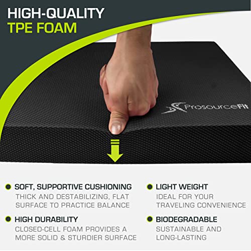 ProsourceFit Exercise Balance Pad, Non-Slip Cushioned Foam Mat & Knee Pad for Fitness and Stability Training, Yoga, Physical Therapy - color: Black, size: 15x12