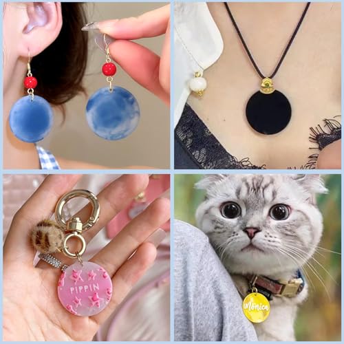 Resin Keychain Molds with Hole, Set of Round Keychain Casting Molds | 21-Cavity 1.87" and 1.37" Circle Keychain Silicone Molds with 21Pcs Key Rings for Epoxy Resin Pendant Christmas Ornaments - color: Round Resin Pandant Molds