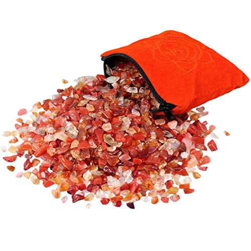 SUNYIK Natural Carnelian Tumbled Chips Stones with Sacral Chakra Pillow | 0.5LB/230g Crushed Crystal Quartz Chips for 7 Chakra Healing Meditation Yoga Reiki Energy Balancing - color: #3-orange/Orange