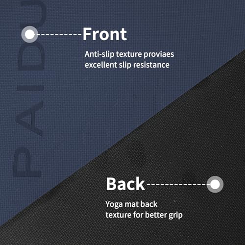 PAIDU POE Yoga Mat （10mm）Extra Thick Fitness Mat 72"x24" with Carry Strap - color: Navy blue & Black