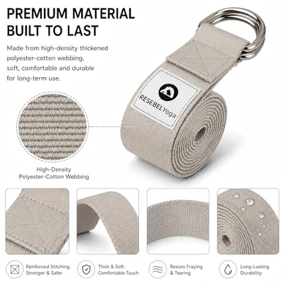 Yoga Strap for Stretching, Non-Elastic Yoga Belt with D-Ring - color: Grayish White, size: 6Feet/1.8M