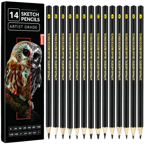 Luwans Drawing Pencils Set of 14 (B - 12B) Sketch Pencils for Drawing - Art Pencils for Shading, Sketching & Doodling | Professional Graphite Pencil for Artists & Beginners