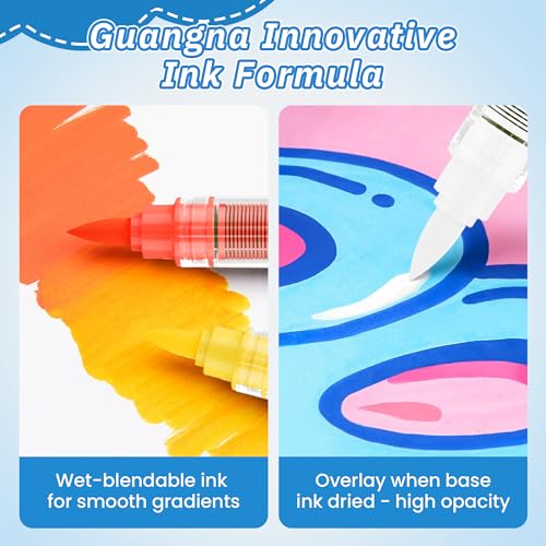 Guangna 408 Acrylic Paint Markers, Brush Tip Acrylic Paint Pens, Quick-Drying Waterproof Ink, for Rock Painting Plastic Wood Canvas Glass Ceramic Metal Art Crafts Supplies Gift - color: 408 Colors