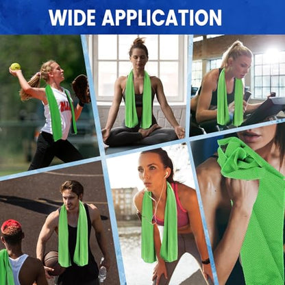 Hosuly 150 Pack Cooling Towels Bulk 40 x 12 Inch Large Chilly Breathable Sweat Sports Cold Towels Sublimation Microfiber Ice Neck Rag for Hot Weather Workout Gym Team Gift (Green) - color: Green