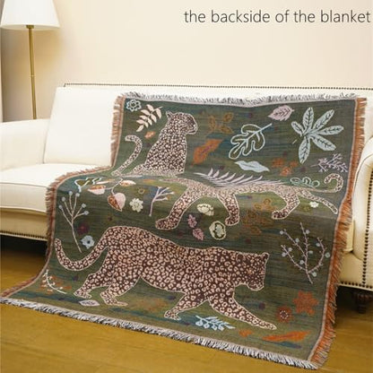 JQZ Bohemian Throw Blanket, Woven Cotton with Fringe, for Sofa, Bed, Picnic, Outdoor Camping (Snow Leopard) - color: Snow Leopard
