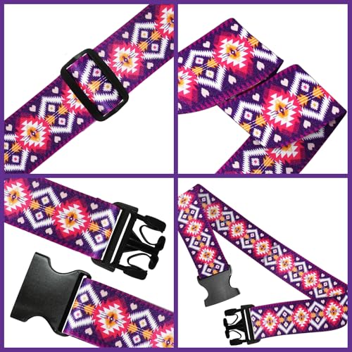 6-Piece Luggage Straps, Patterned Suitcase Straps, Adjustable Travel Luggage Belt, 2 Inches Wide by 72 Inches Long, Multicolor, Nylon, Buckle Fastener - style: Bohemian Style