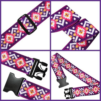 6-Piece Luggage Straps, Patterned Suitcase Straps, Adjustable Travel Luggage Belt, 2 Inches Wide by 72 Inches Long, Multicolor, Nylon, Buckle Fastener - style: Bohemian Style